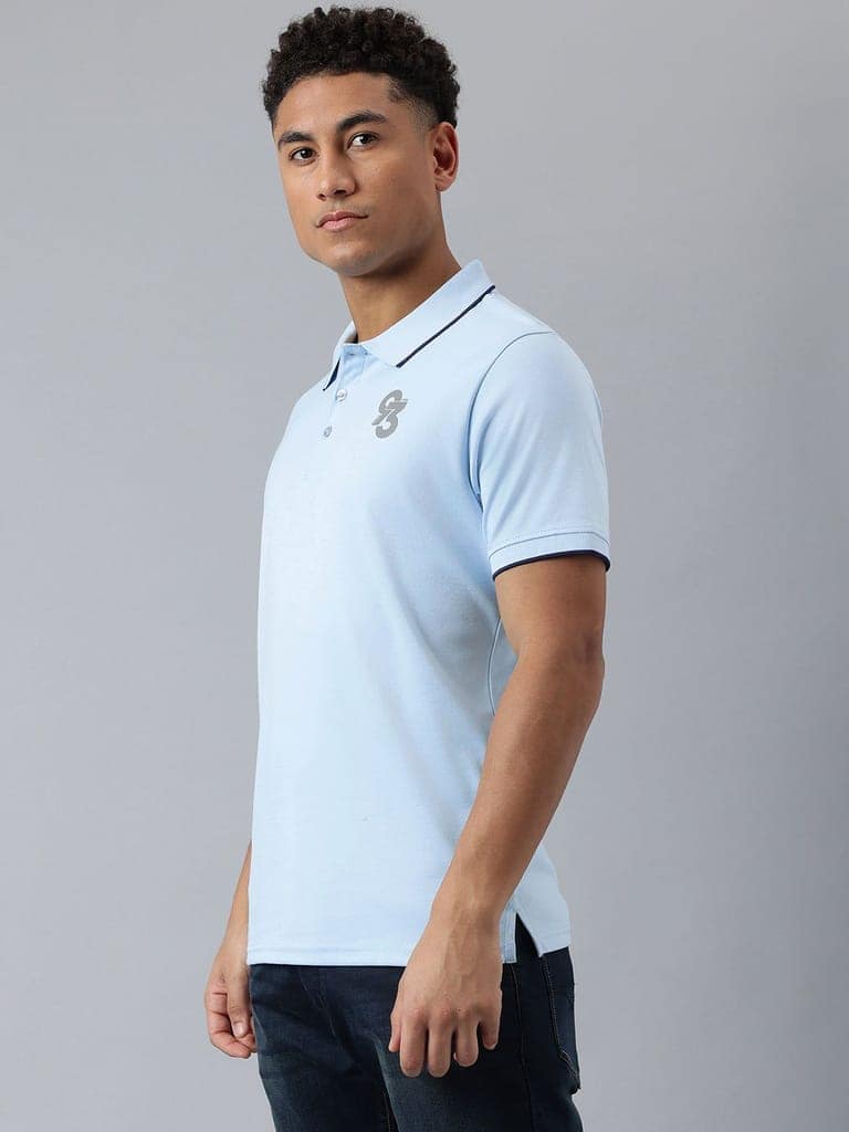 Men Sky Regular Fit Polo Neck T-Shirt view 3