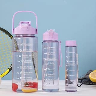 3-in-1 Motivational Water Bottle Combo Set (2000ML, 1000ML, 500ML) | Leakproof BPA-Free Bottles with Time Marker, Straw & Sipper | Gym, Office, Travel, Sports Bottles (Transparent, Durable)