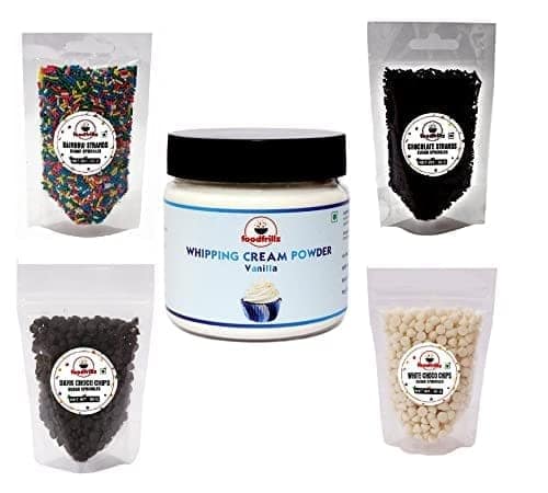 foodfrillz Whipping Cream Powder (100 g) + Dark Choco Chipa + White Choco Chips + Rainbow + Chocolate Vermicelli Sprinkles (50 g each) - Pack of 5 view 7
