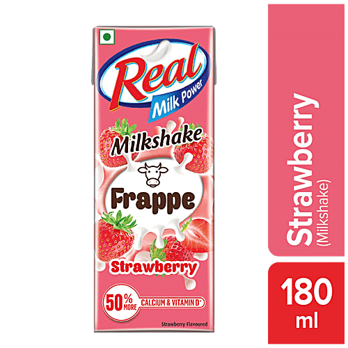 Real Milk Power Milkshake Frappe - Strawberry, Rich In Calcium & Vitamin D, 180 ml