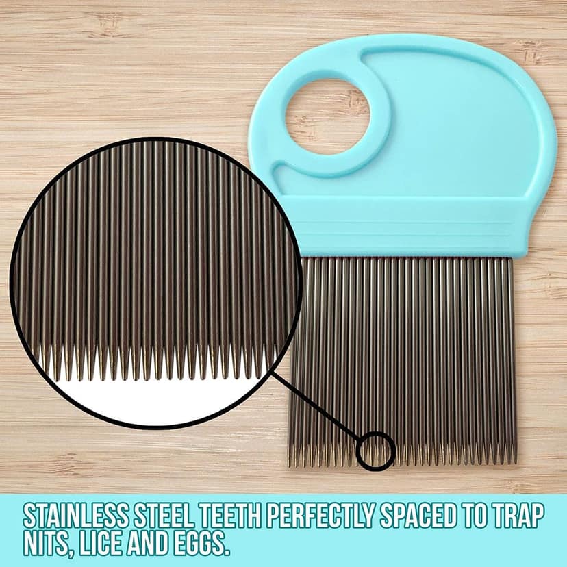 Q D LIGHT BLUE Metal Long Teeth Magnify Lens stainless steel Hair Lice Nit and Egg Removar Comb with Plastic handle Grip for school kids,Man, women,Baby (Random Colour) view 4
