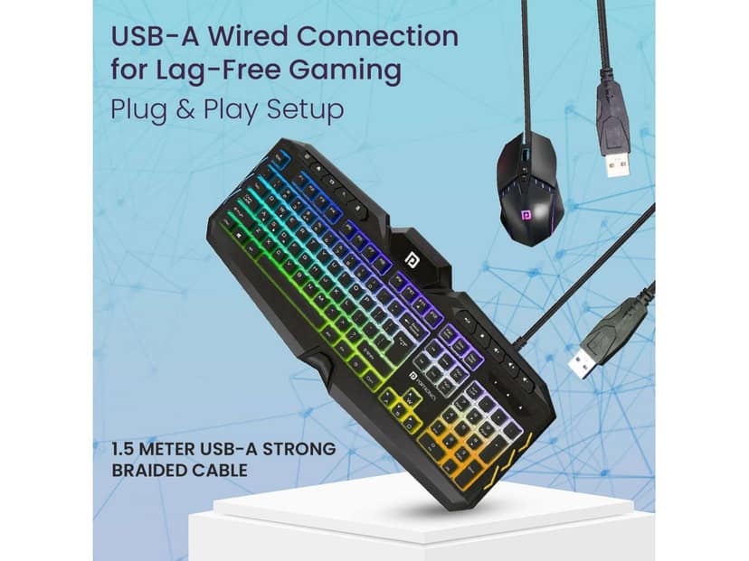 Portronics Ki-Pad 5 Wired Gaming Keyboard Mouse Combo, 7-Button Mouse Control, Anti-Ghosting - Black view 2