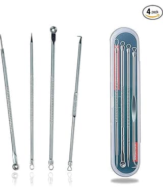 Blackhead Remover | Pimple Comedown Extractor Tool with Case | Whitehead Popping | Treatment for Blemish | Zit Removing for Nose Face Skin | Remover Tools Kit - Set of 4