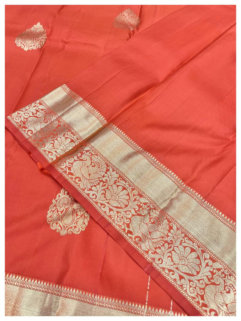 Light Red Color Pure Kanjivaram Silk Saree view 3