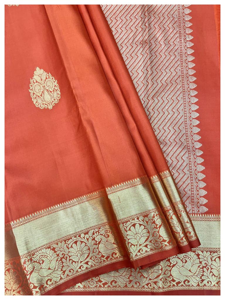 Light Red Color Pure Kanjivaram Silk Saree view 4