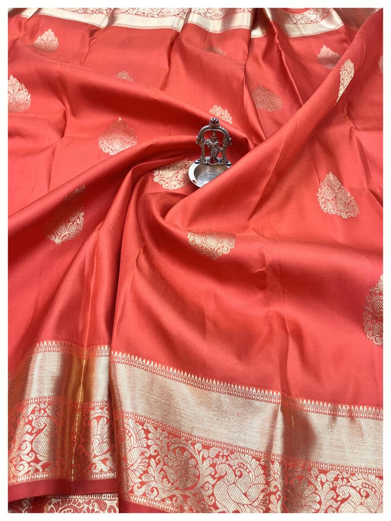 Light Red Color Pure Kanjivaram Silk Saree view 5