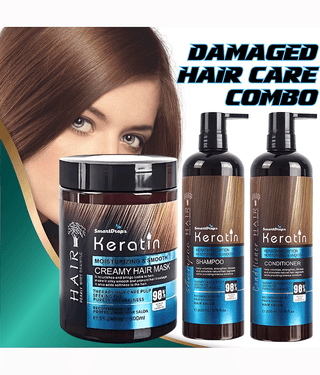 Hair Shampoo Conditioner & Keratin Mask Combo for Damaged and Stressed Hair - For Nourishes, Smooths & Protects Hair