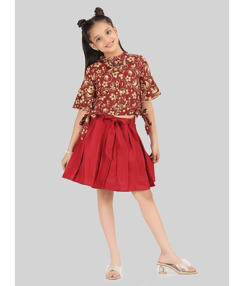 Being Naughty Pack of 1 Girls Polyester Top With Skirt ( Red )