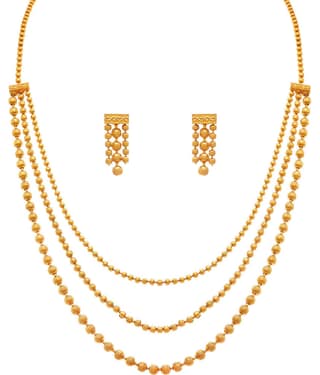 JFL - Jewellery For Less Copper Golden Long Haram Traditional Gold Plated Necklaces Set