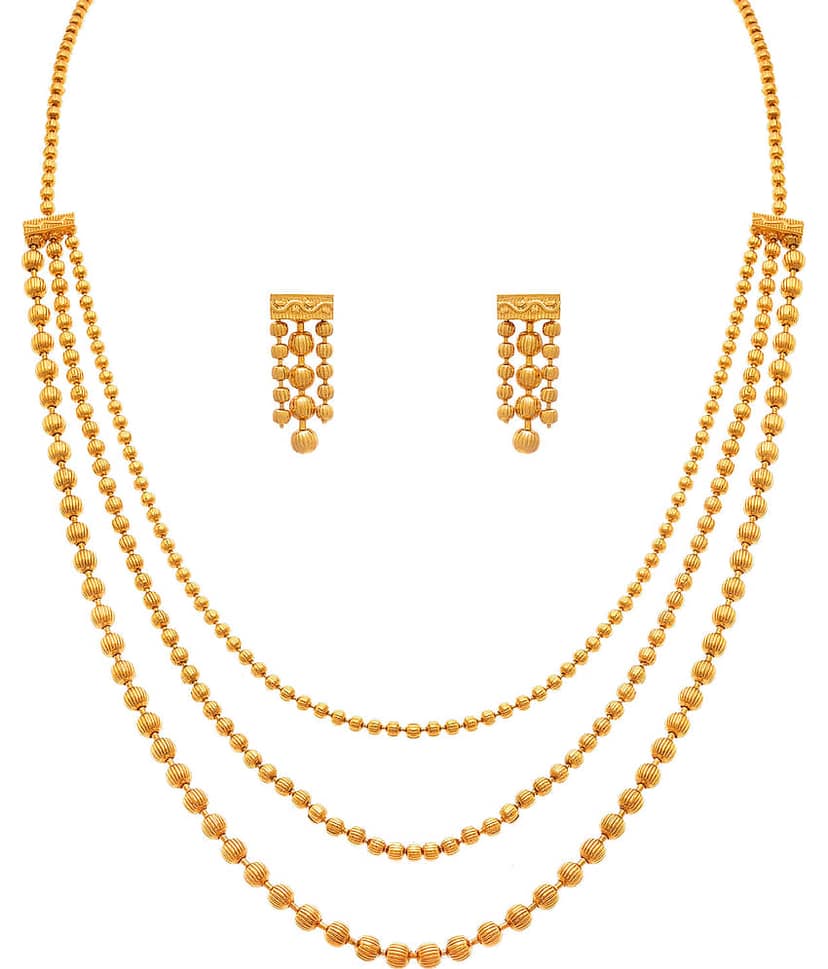 JFL - Jewellery For Less Copper Golden Long Haram Traditional Gold Plated Necklaces Set