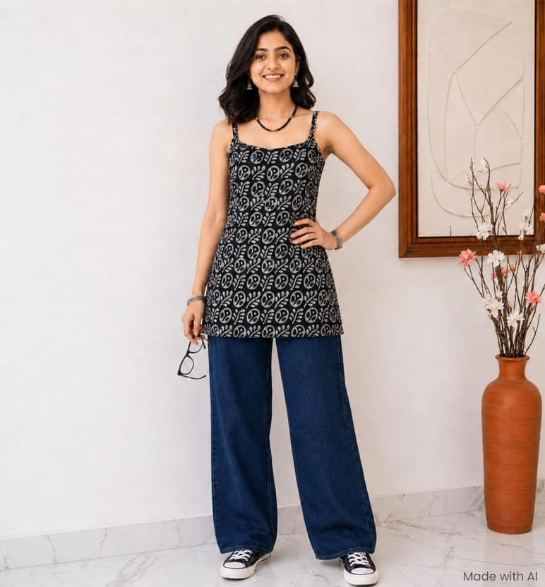 Handcrafted Batik Print Rayon Cotton Sleeveless Top view 2