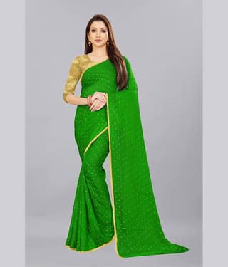 Rhey Chiffon Printed Saree With Unstitched Blouse Piece ( White )