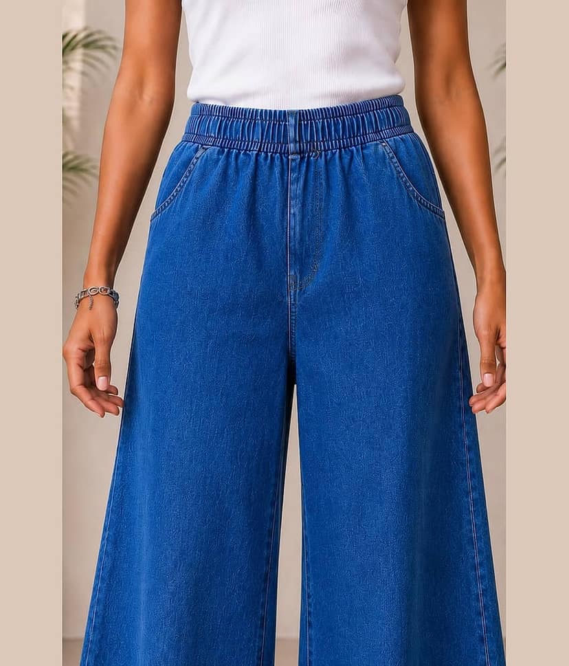 Aarika Women's Wide Leg Mid-Rise Jeans ( Navy Blue ) view 2