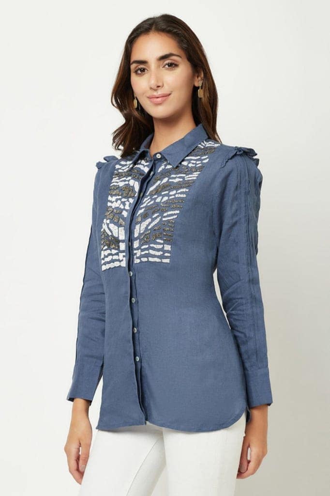 Blue Linen Shirt view 3