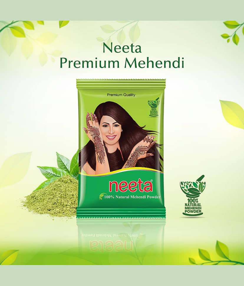 Neeta Mehendi Powder 25g Pack of 10, 100% Natural Henna Mehandi Powder for Hair, Hand & Feet view 2