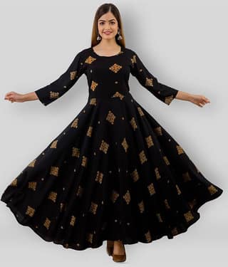 Lee Moda - Black Rayon Women's Anarkali Kurti ( Pack of 1 )