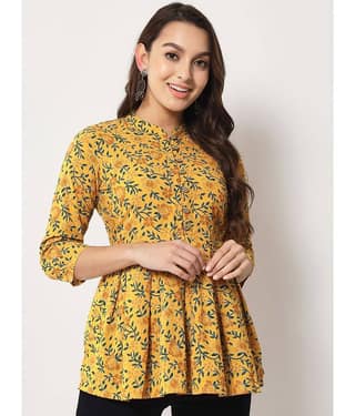 Kbz Women's Cotton Peplum Top ( Yellow )