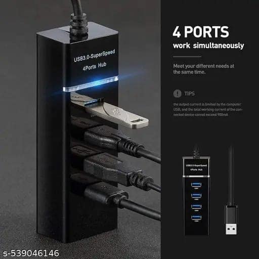 4 Port USB HUB SuperSpeed 3.0 Portable Mini-Hub For Pendrive, Mouse, Keyboards, Camera, Mobile, Tablet, PC, Laptop, TV Etc ( USB Hub (Black) view 3