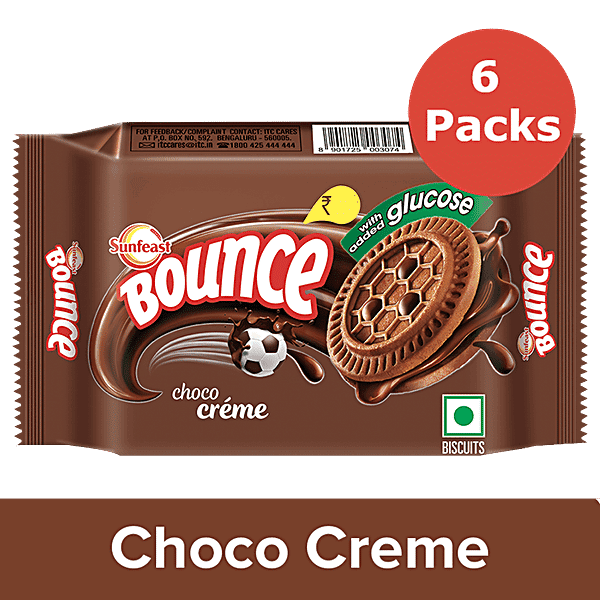 Sunfeast Bounce Biscuits - Choco Creme Cookies, 6x58 g Multipack