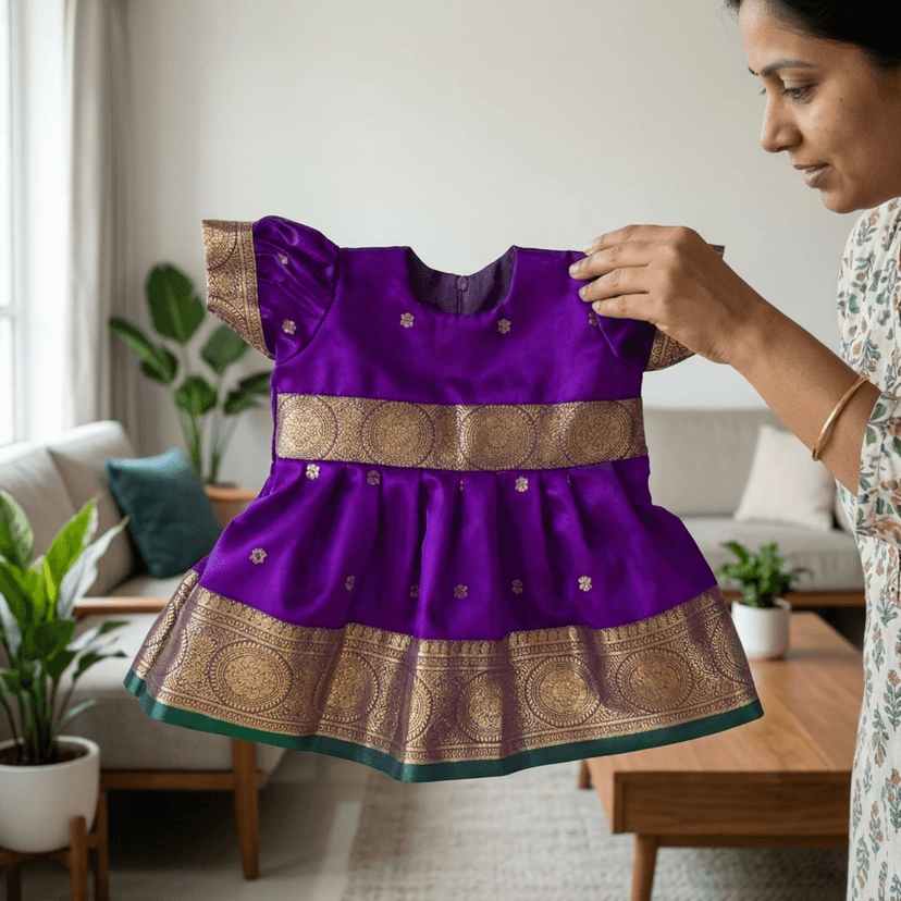 LUSTER Silk Satin Frock (Month 0-6, 6-12, 12-18) (2-3 Years, Purple) view 3