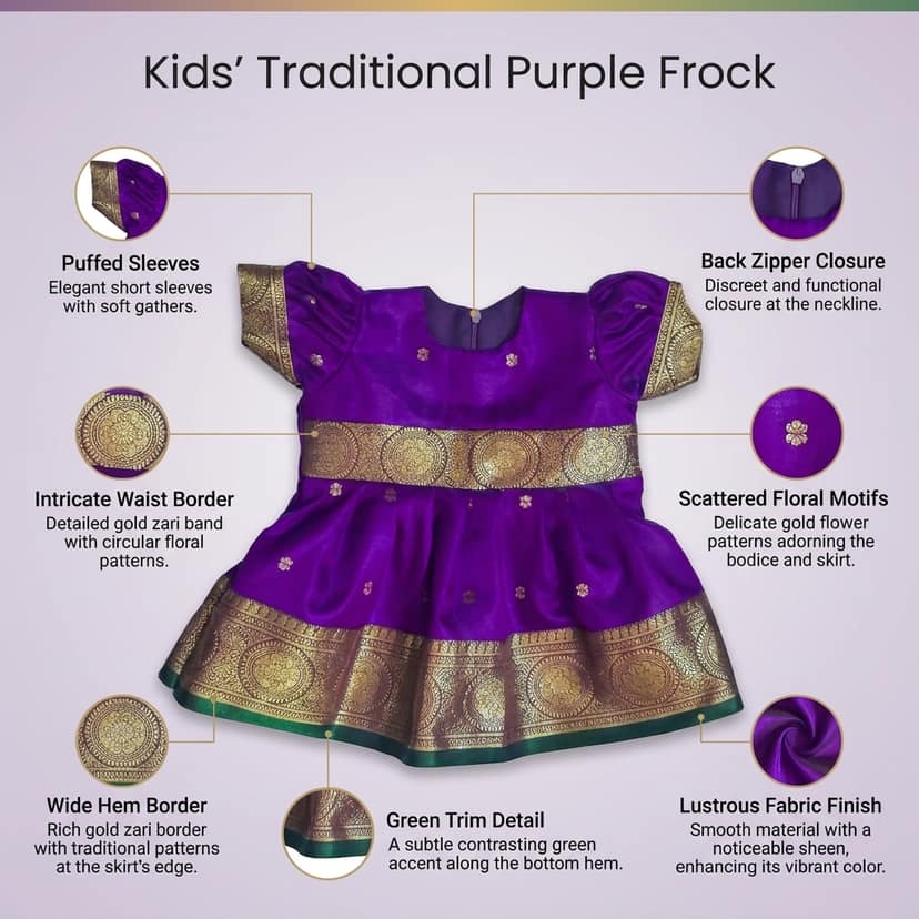 LUSTER Silk Satin Frock (Month 0-6, 6-12, 12-18) (2-3 Years, Purple) view 4