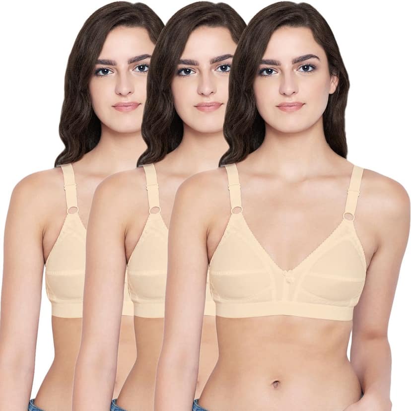 Bodycare 100% Cotton Non Padded Non wired Regular Bra-Pack of 3