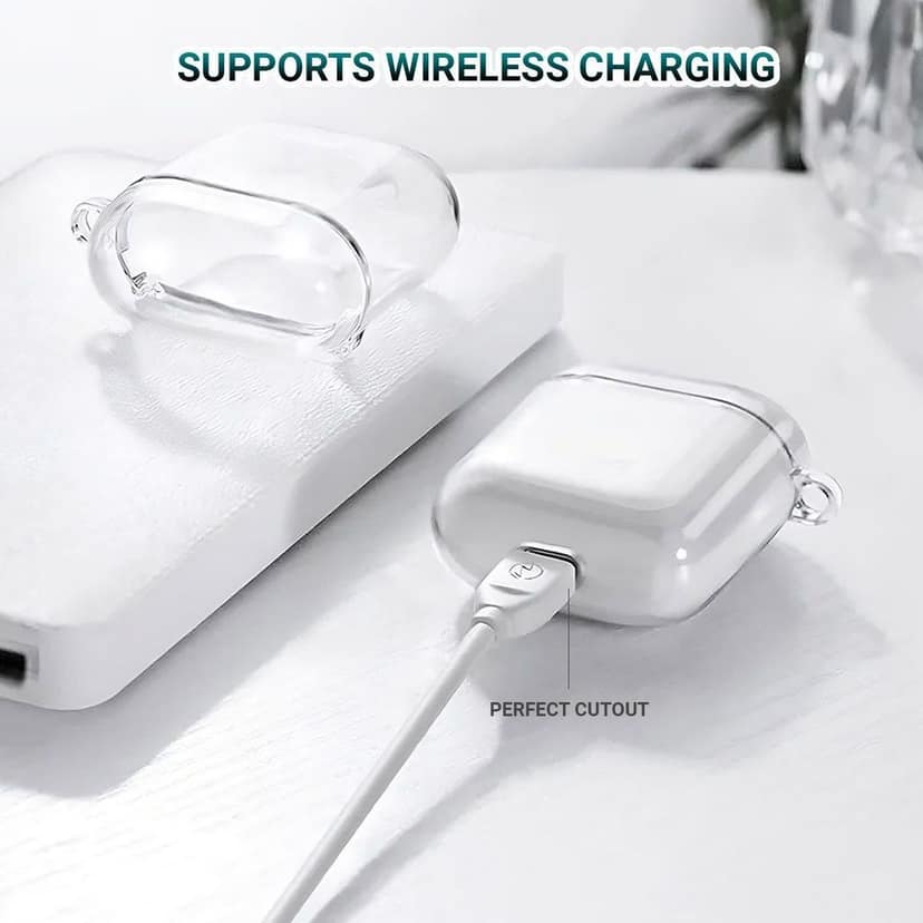 LIRAMARK Silicone Soft Case Cover with Buckle for AirPods 1 & 2, Apple airpods 1st and 2nd Generation case (Transparent) view 3