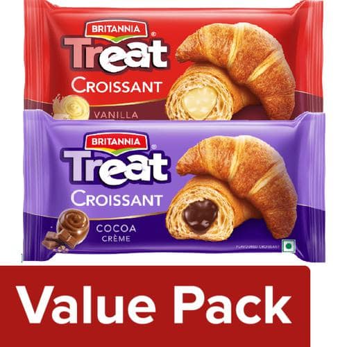 Britannia Treat Croissant - with Cocoa Creme with Vanilla Creme Filling (3 x 45g each), Combo 2 Items