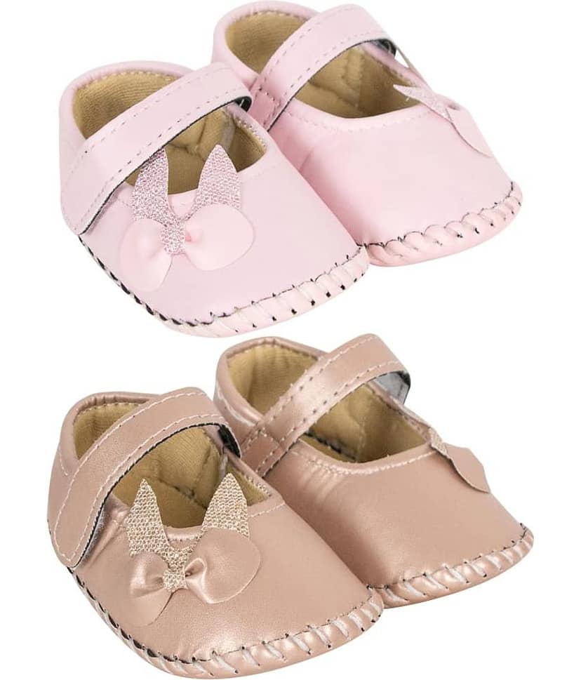 Neska Moda Set Of 2 Pair Baby Girls Synthetic Leather Baby Sandal Booties For 6 To 12 Months (Pink,Brown)