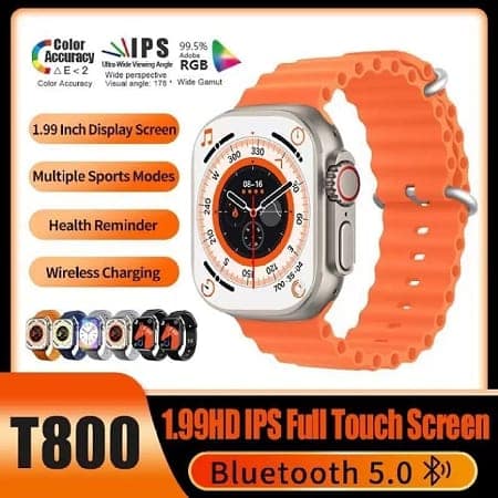 T800 Smart Watch, Touchscreen Display, Fitness Tracker, Compatible with Android, Bluetooth Connectivity (Orange) view 4