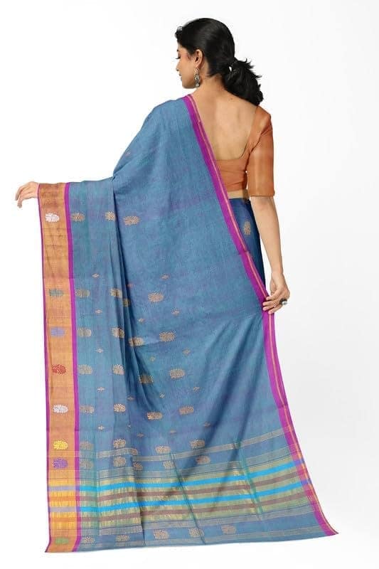 APCO Handloom - Women's Venkatagiri Pure Cotton Handloom Saree, Blue 09 view 3