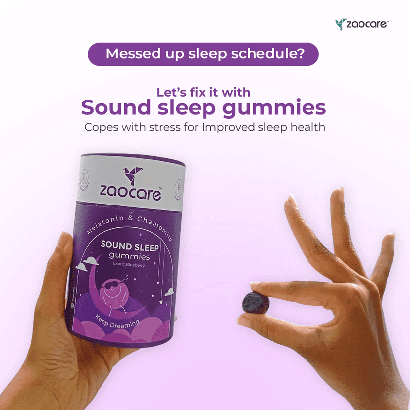 Zaocare Sound Sleep Gummies With Melatonin & Chamomile | For Deep Sleep, Stress Relief & Relaxation | Non habit Forming| No addiction| No side effects | 30 Gummies (1 Gummy Per Serving) view 2