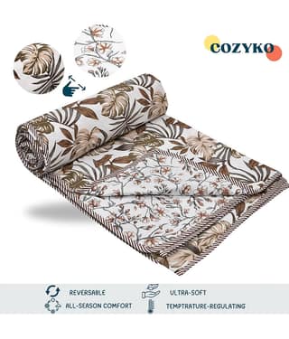 COZYKO Cotton Printed Double Bed Dohar - Beige ( )