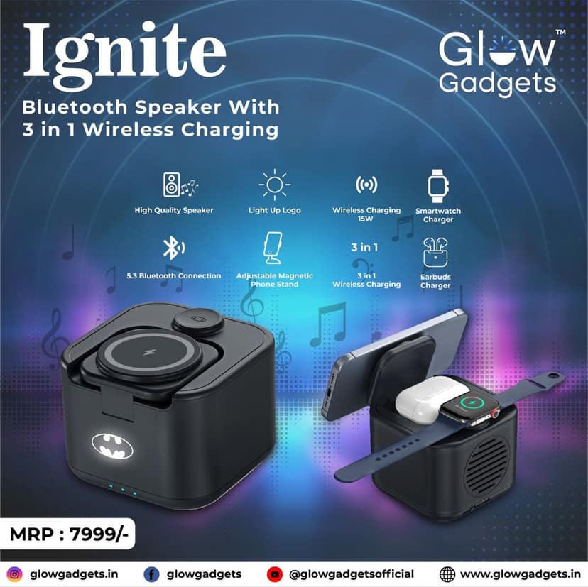 Glow Gadgets Ignite 3 in 1 Wireless Charger & Bluetooth Speaker view 4