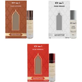 Ossa Oud Luxuria, Musk Mirage, Rose Imperial Unisex Concentrated Perfums Alcohol Free Attar Combo (Pack of 3)