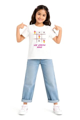 KUCHU Unisex Tshirt (12 Years- 13 Years) | Made of Super Combed Cotton-Modal Natural Fiber Better Than 100% Cotton| Soft & Breathable Fabric| Unique Digitally Printed Design |Ice-cream wins