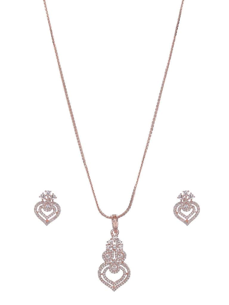 Rose Toned AD Zircon Studed Delicate Minimal Floral Pendant Jewellery Set view 6