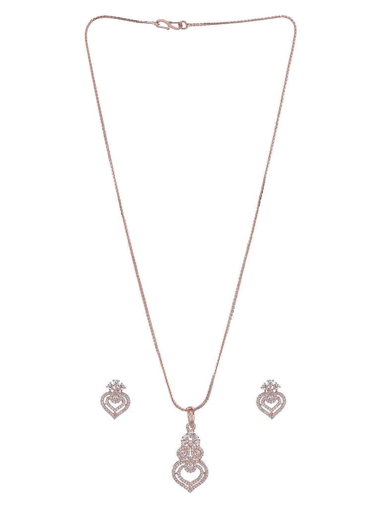 Rose Toned AD Zircon Studed Delicate Minimal Floral Pendant Jewellery Set view 7