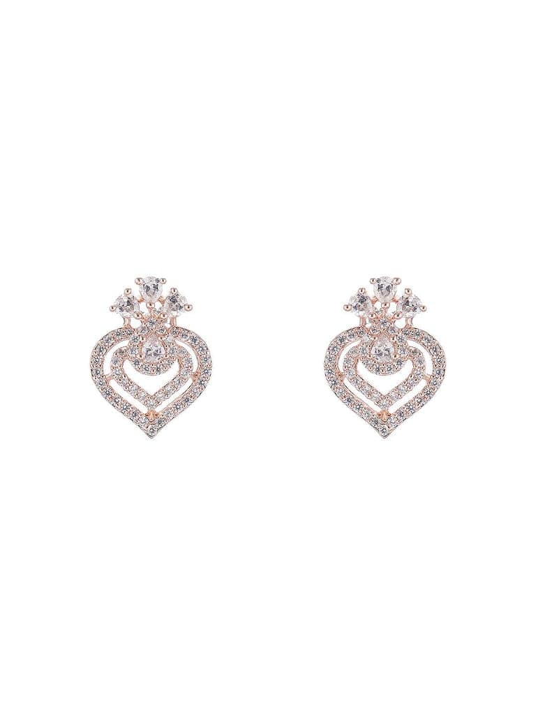 Rose Toned AD Zircon Studed Delicate Minimal Floral Pendant Jewellery Set view 8