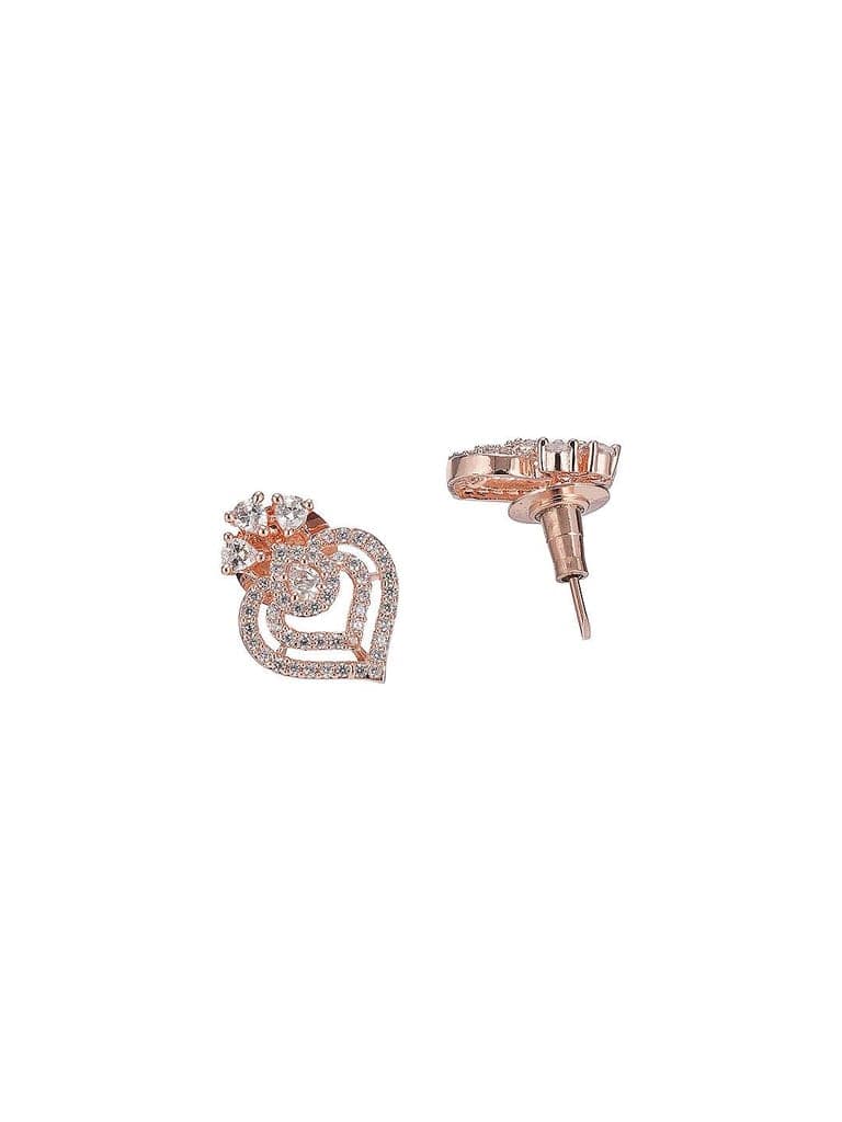 Rose Toned AD Zircon Studed Delicate Minimal Floral Pendant Jewellery Set view 9