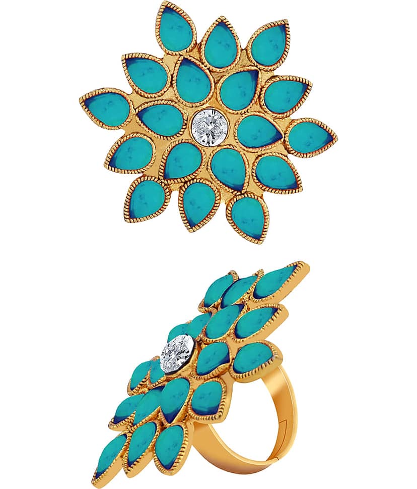 Adjustable Floral Style Crystal Shine Finger Ring For Women And Girl