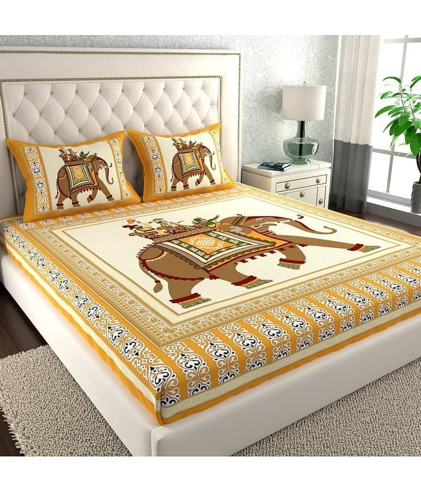 Cosito Cotton 1 Double Bedsheet with 2 Pillow Covers ( Yellow )