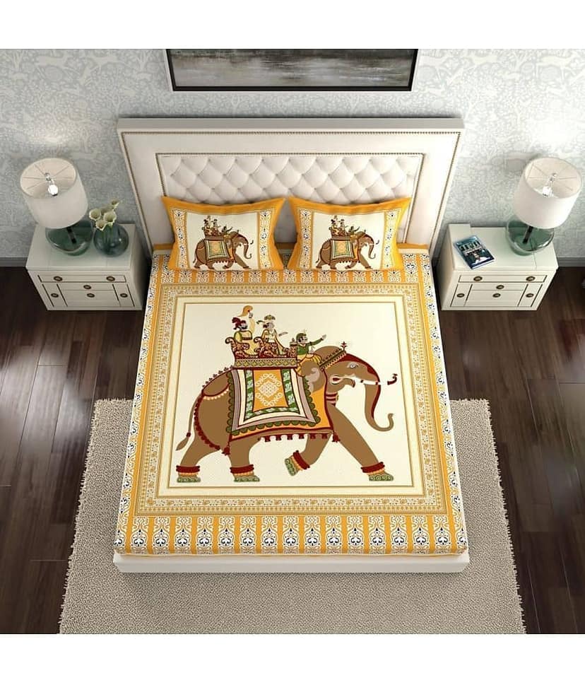 Cosito Cotton 1 Double Bedsheet with 2 Pillow Covers ( Yellow ) view 2