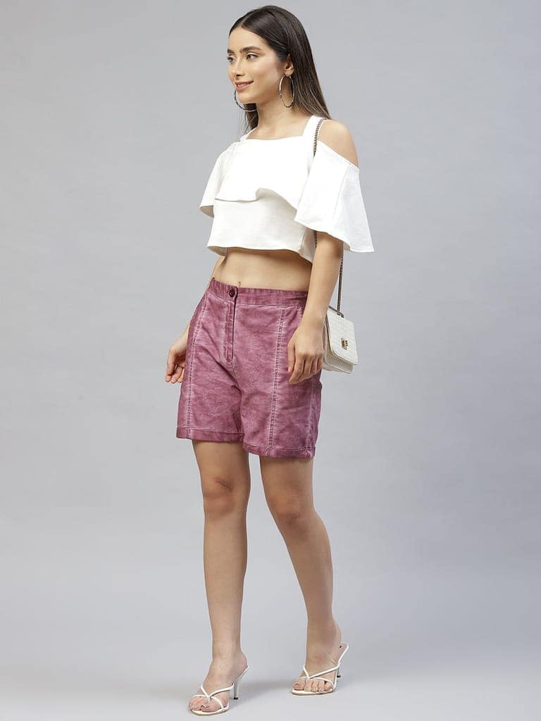 Women Purple Dyed Cotton Shorts view 4