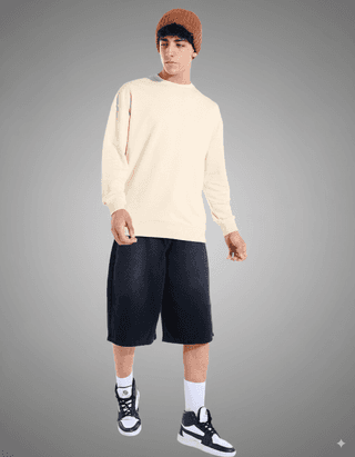 Beige Oversized Crew Neck Sweatshirt