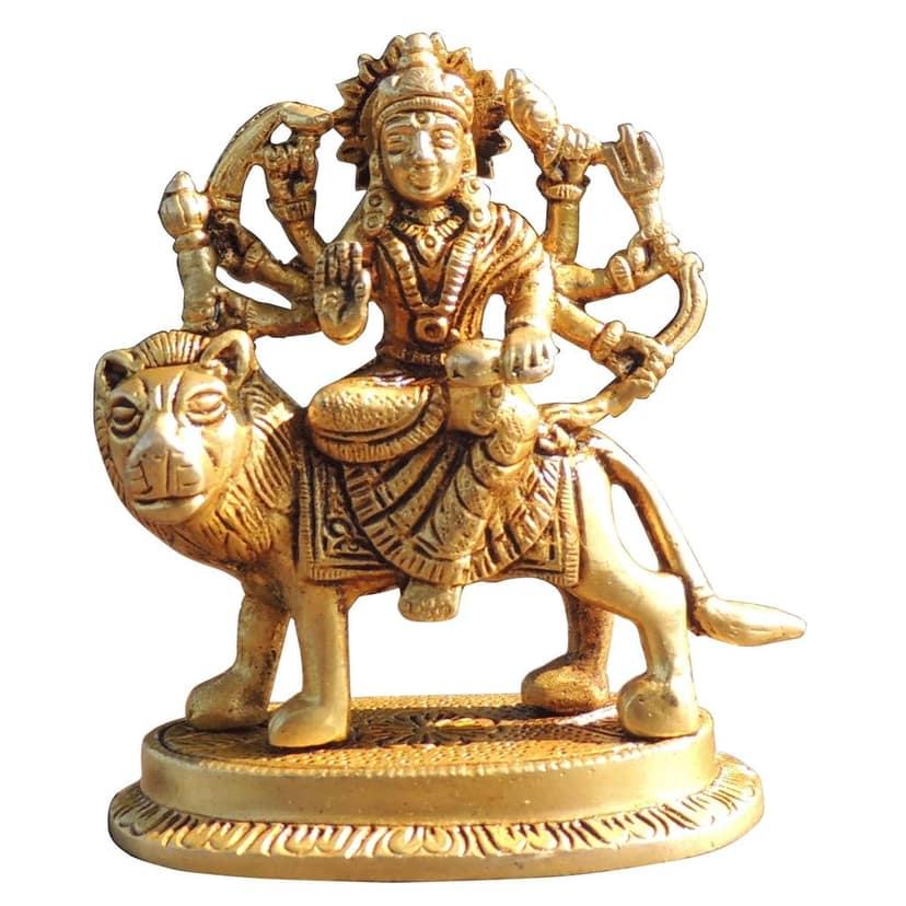 Brass Durga Ji God Idol Statue - Artistic Handmade Brass Sculpture, Height : 4.2 Inch (BSMAS1044 R) view 2