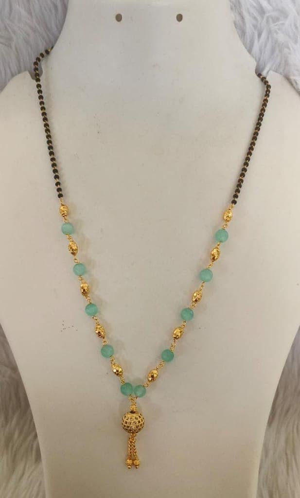 Gold Plated Green Beads Mangalsutra Pendant Necklace for Women