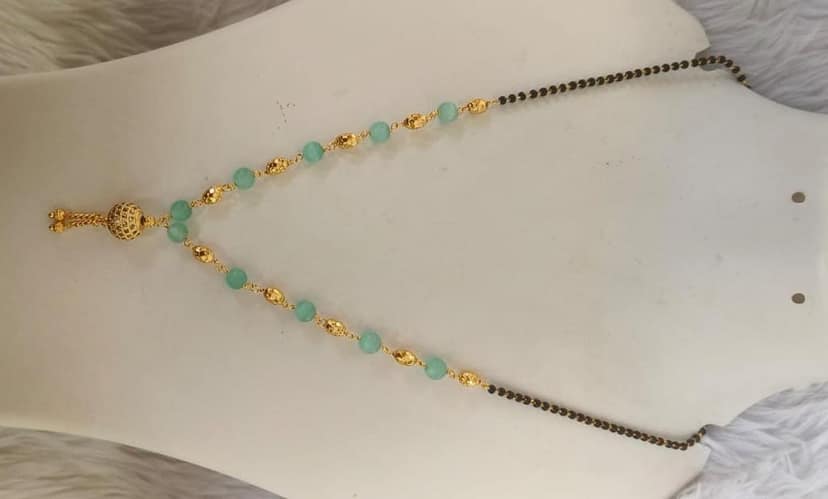 Gold Plated Green Beads Mangalsutra Pendant Necklace for Women view 2