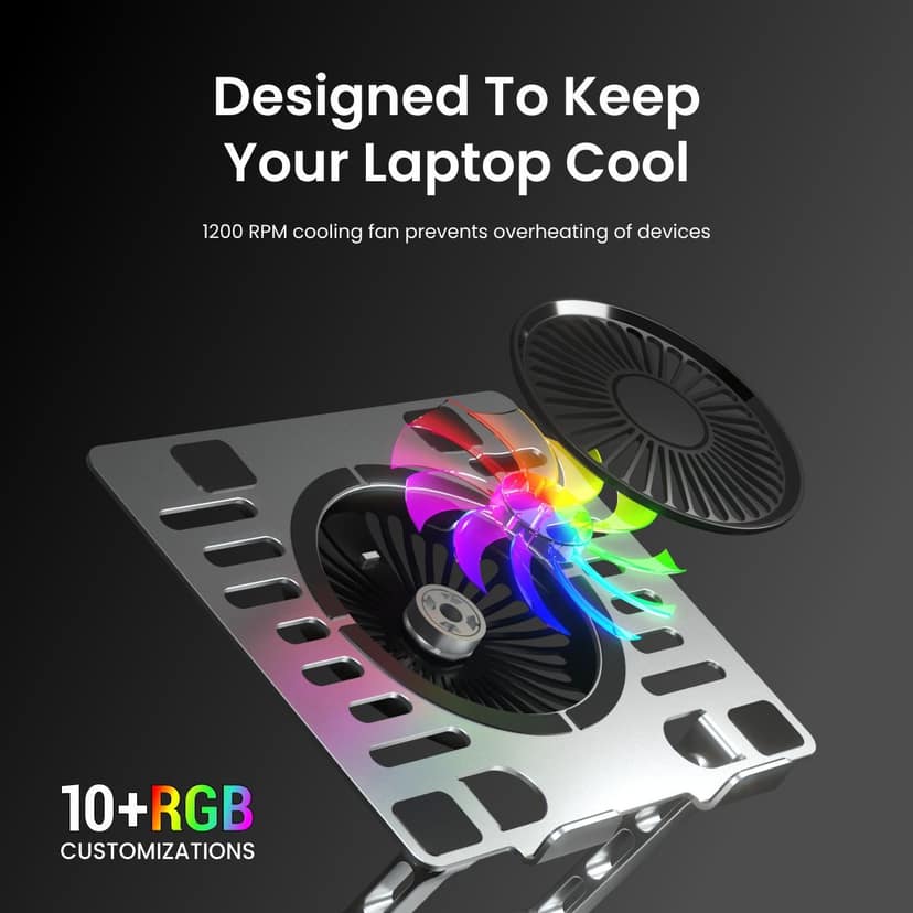 Portronics My Buddy Spinlight Powerful Cooling Fan, 1200 RPM, 360-Degrees Rotation, Adjustable Height & Angle, 10 RGB Light Modes view 2