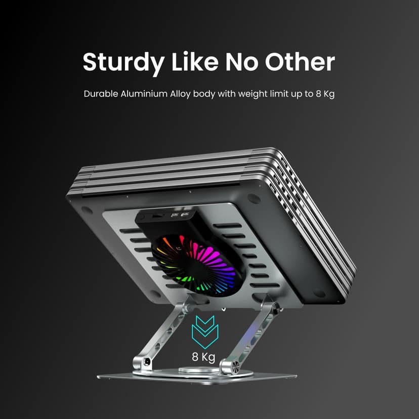 Portronics My Buddy Spinlight Powerful Cooling Fan, 1200 RPM, 360-Degrees Rotation, Adjustable Height & Angle, 10 RGB Light Modes view 4